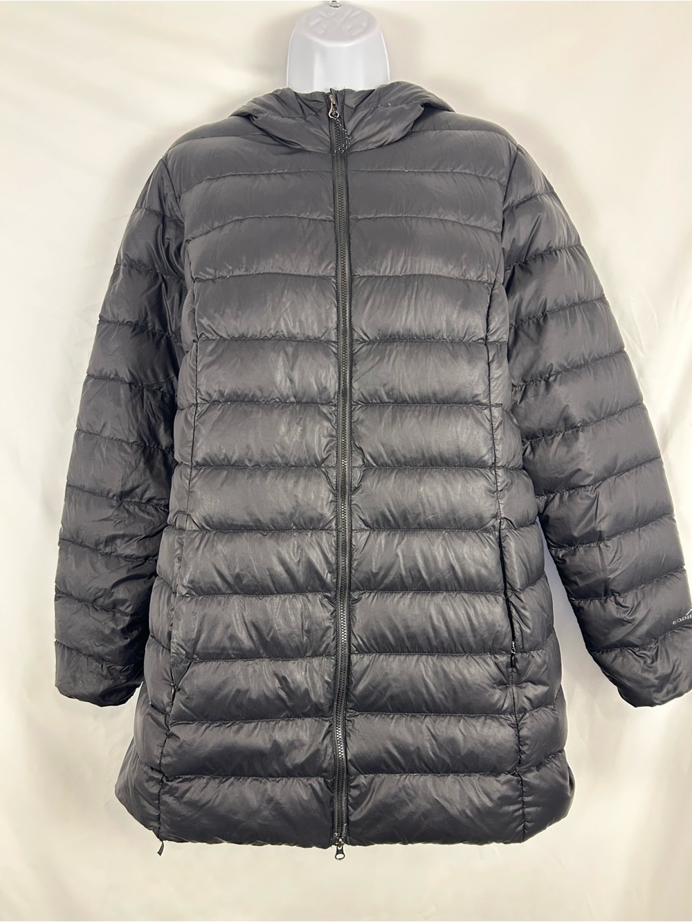 Eddie Bauer Women’s Large Black Down Puffer Jacket Hooded 80% Down